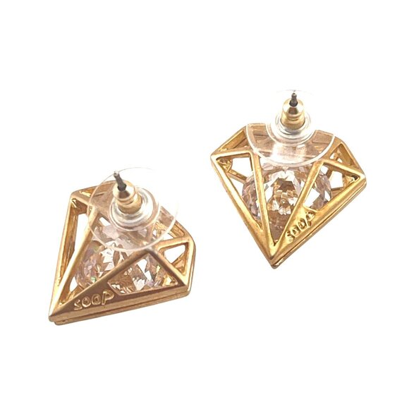 Geometric Crystal Stud Earrings With Gold-Tone Cage Design - Picture 6 of 7